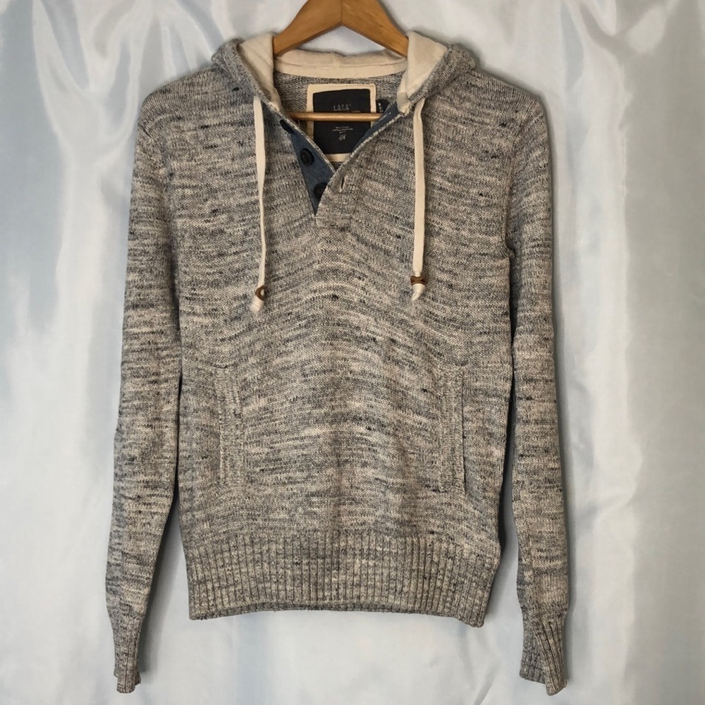 H&M L.O.G.G. Mens Hooded Gray Sweater Long Sleeve 100% cotton Size S